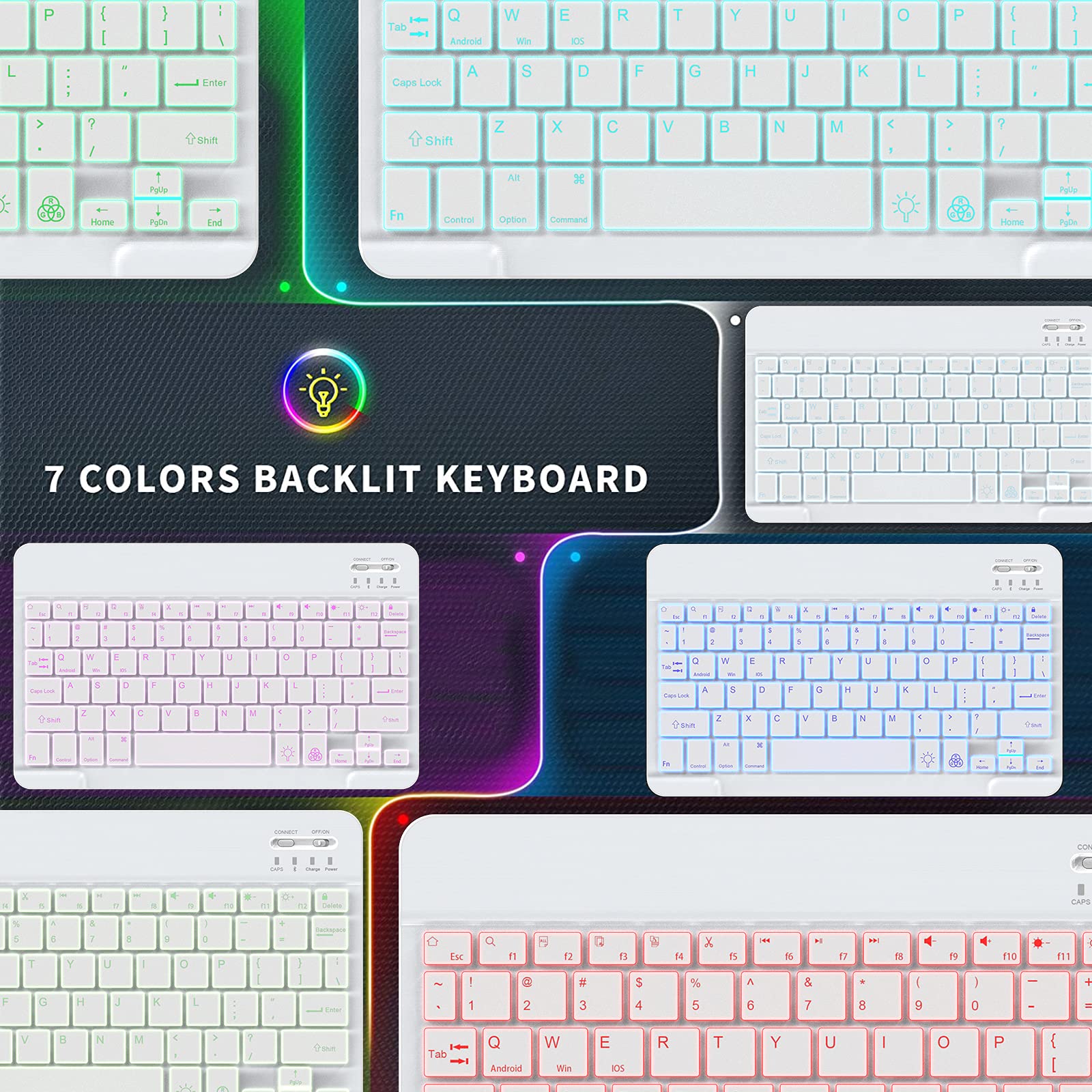 Backlit Bluetooth Keyboard Small Portable Wireless Keyboard Rechargeable Illuminated for Android Samsung Tablet Cell Phone Smartphone iPad A16 11th 10th Generation iPad Pro Air Mini iPhone (Black)