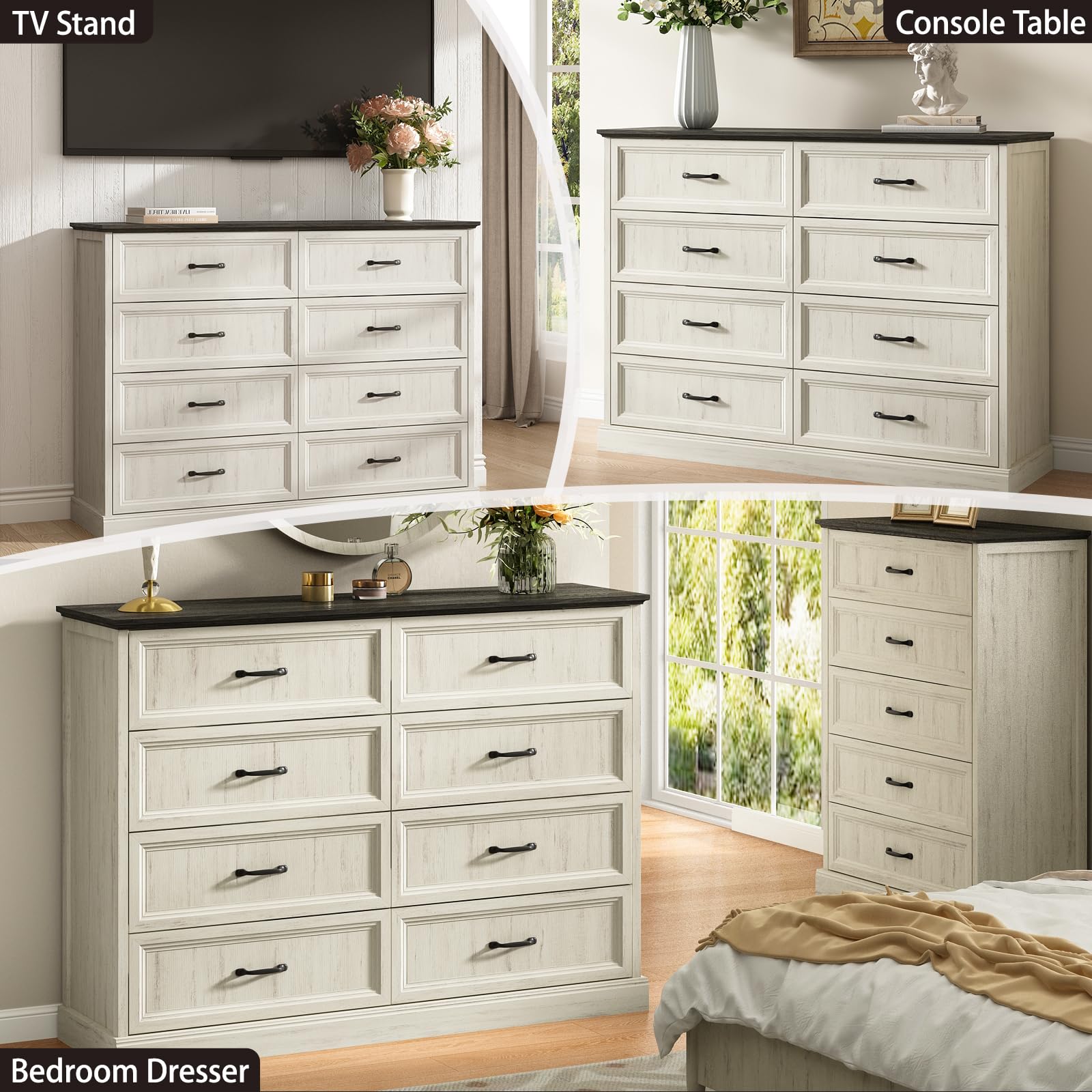 Farmhouse 5 Drawers Dresser for Bedroom, 44" Tall Brown dresser Wood Rustic Chest of Drawers with Wide Metal Handle,Natural Texture,Drawer Organizer for Bedroom,Living Room,Hallway and Entryway