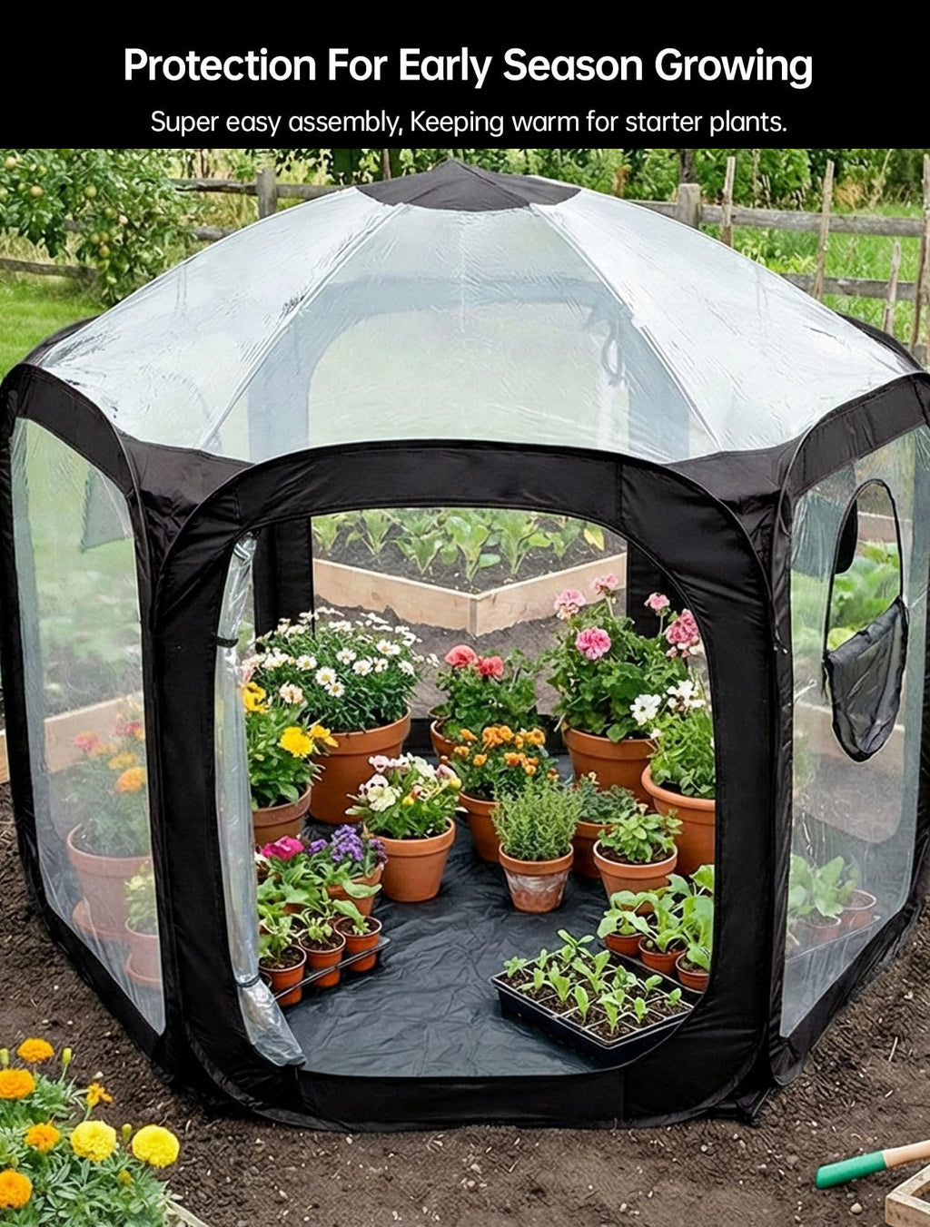 Porayhut Pop Up Greenhouse Tent,Portable X-Large Walk-in Flower House ,Indoor Outdoor Gardening Plant Sunshine Room with PE Mesh Cloth Cover for Protecting Plant from Cold Frost & Birds