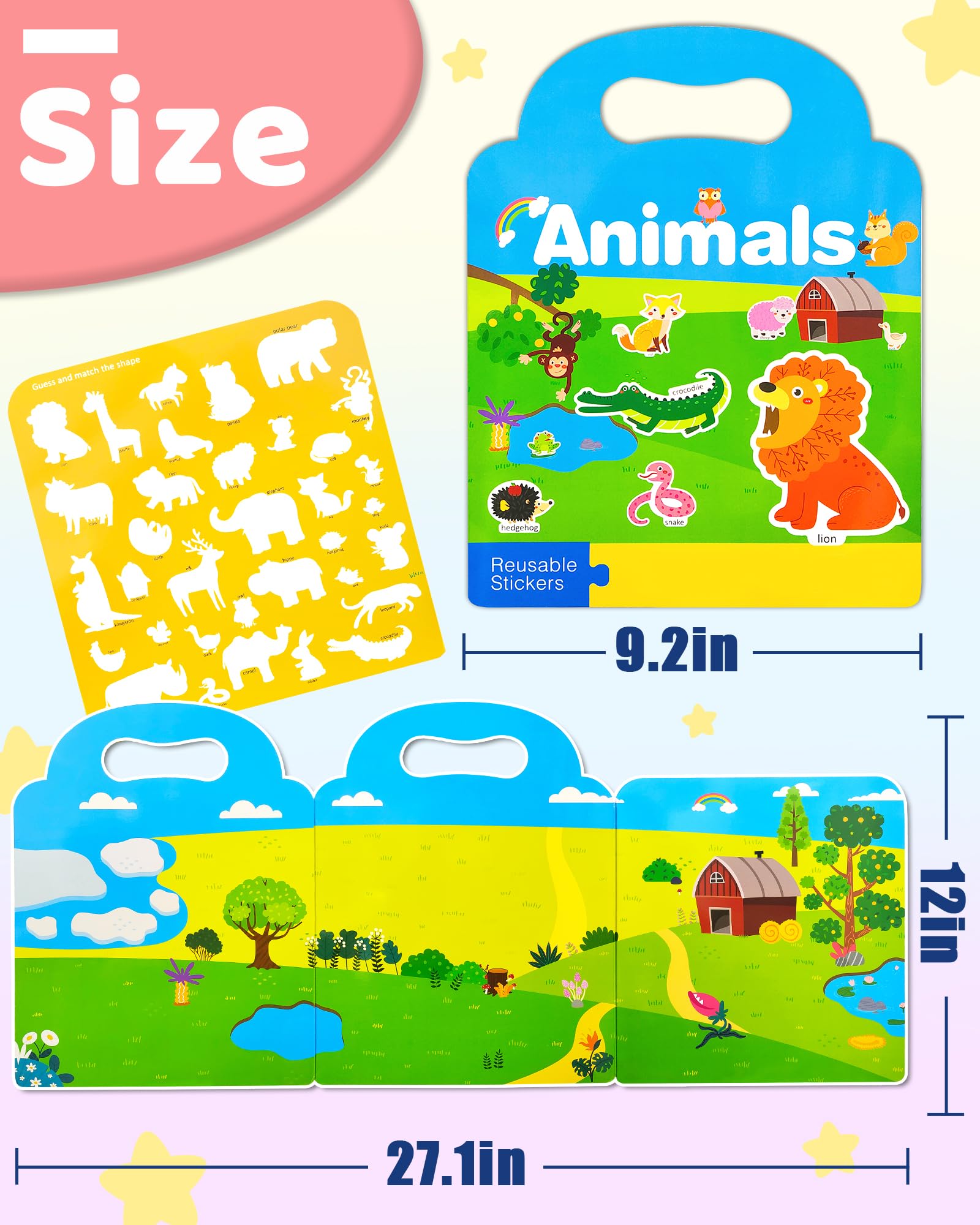Benresive Reusable Sticker Book for Toddlers, Stickers for Kids, Travel Toys for Arts & Crafts Activities, Birthday Gift for Boys & Girls, Animals Dinosaurs Insects Themes