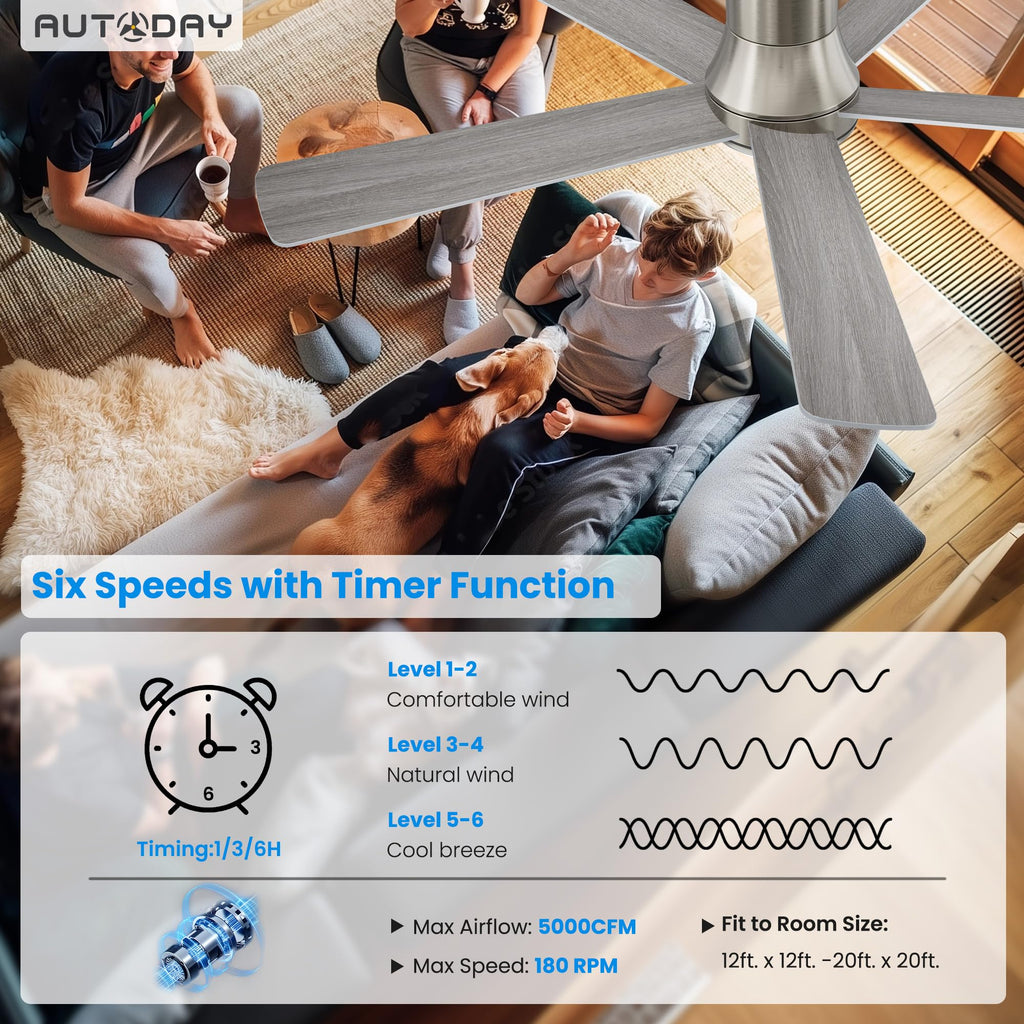 42 Inch Low Profile Ceiling Fan with Light, White Ceiling Fans with Lights and Remote, Flush Mount, 6 Speeds Reversible Quiet DC, 3CCT Dimmable, Indoor Outdoor Ceiling Fans for Patios Bedroom