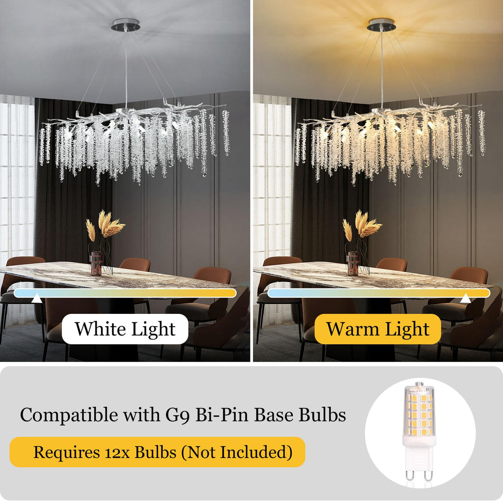 Modern Crystal Raindrop Chandelier, L40'' Black Linear Rectangle Art Deco Tree Branch Lighting Fixture for Kitchen Island Living Room Foyer Staircase 10 Lights