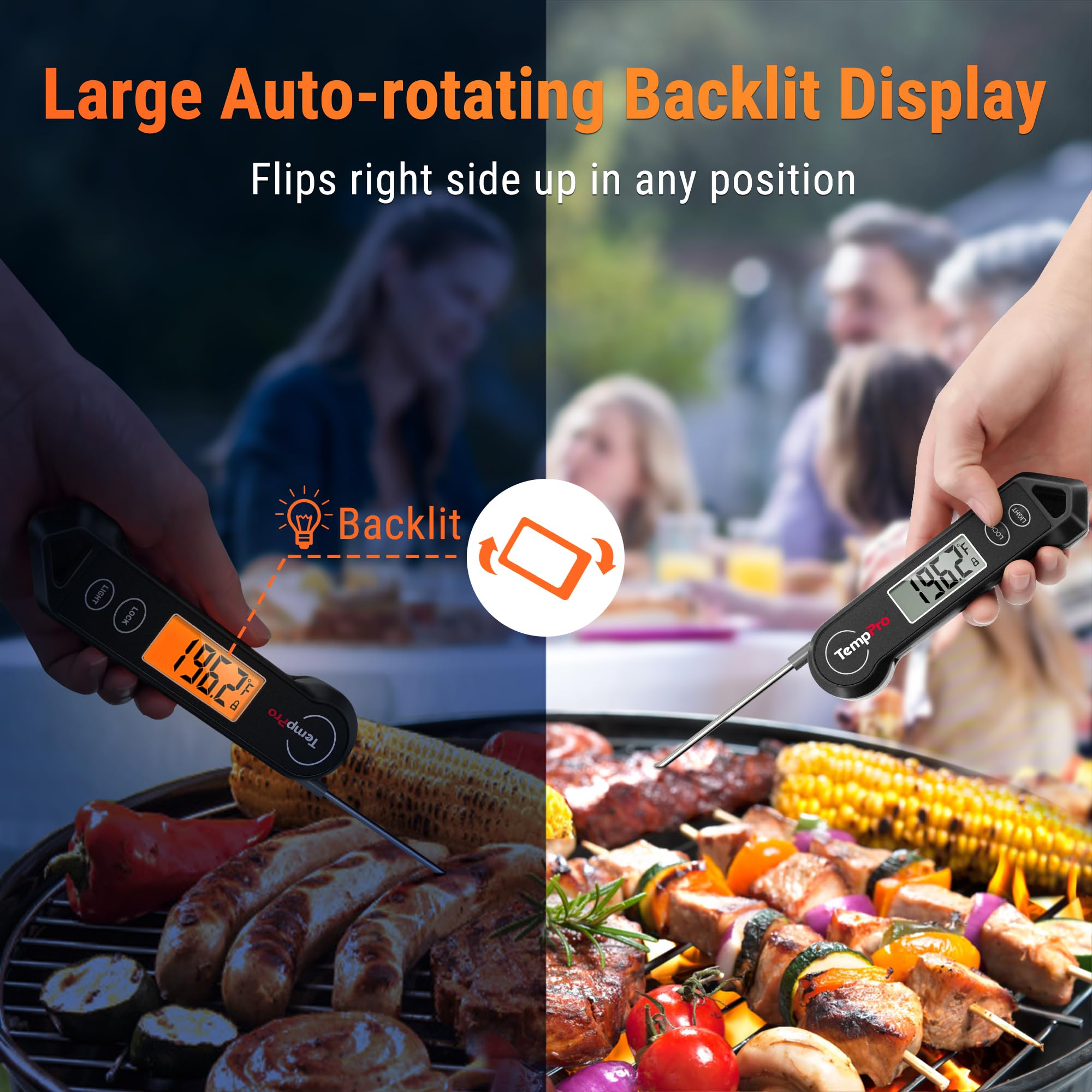 TempPro TP19H Digital Meat Thermometer for Cooking, 1 Sec Instant Read Food Thermometer with Motion-Sensing Wake for BBQ Grill Oil Fry Candy for Fathers Day Gift for Dad Men (Previously ThermoPro)