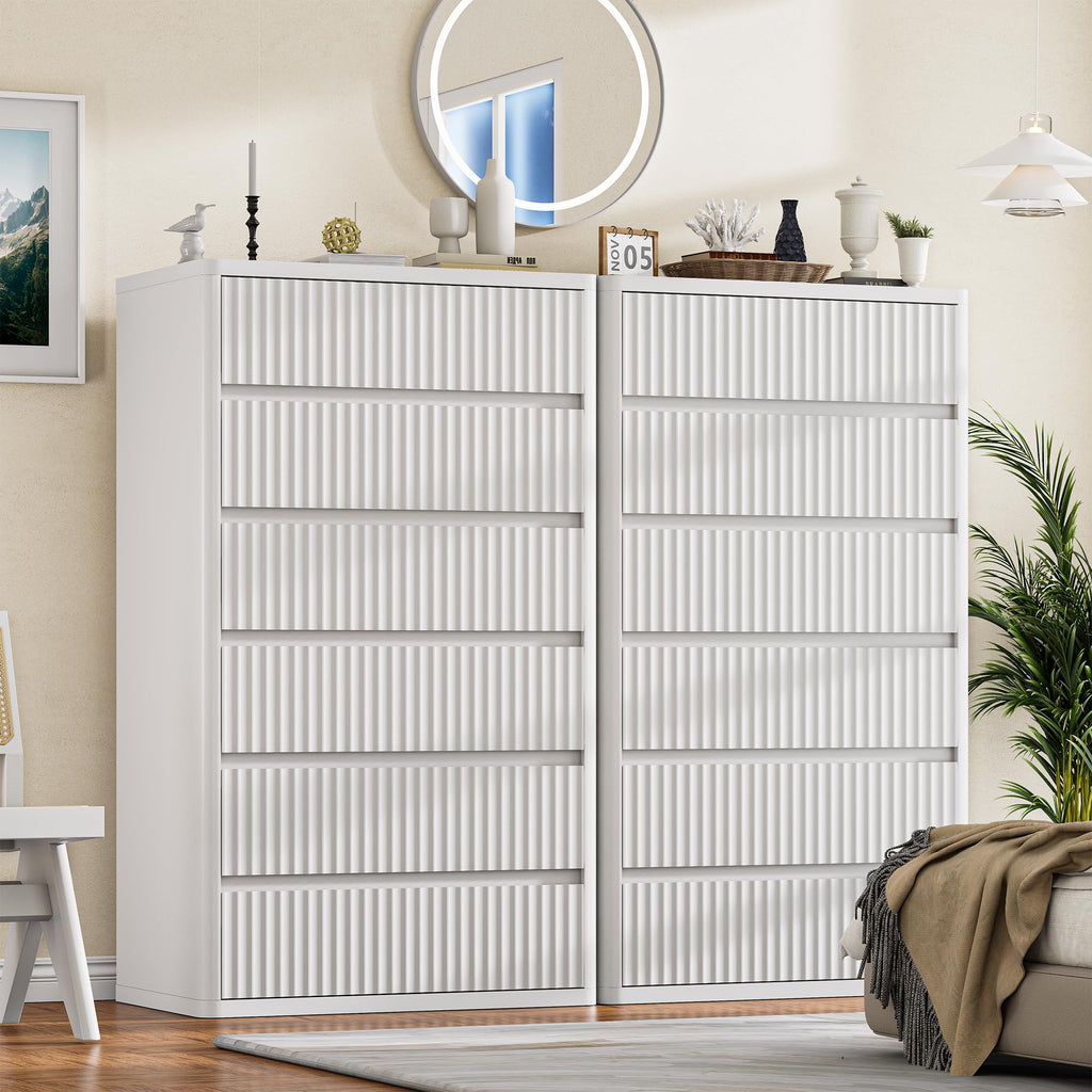 Standifurno Black 56" Tall Dresser for Bedroom, Fluted Modern 6 Drawers Deep Dressers, Wood Chest of Drawers with Handleless, Curved Profil Storage Closet Dressers for Bedroom, Living Room, Hallway