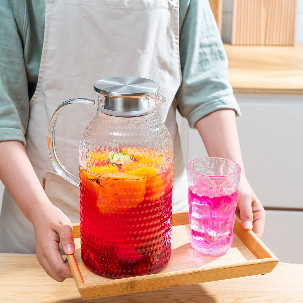 Karafu 68 Oz/2 Liter Glass Pitcher with Lid, Heat Resistant Water Jug for Hot/Cold Water, Ice tea and Juice Beverage