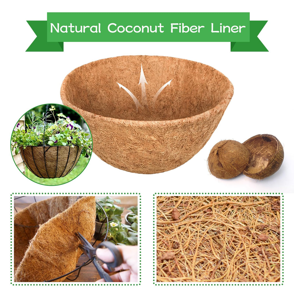 Riare 2 Pack 12 Inch Round Coco Liners Replacement, 100% Natural Coconut Coir Liners for Hanging Baskets, Garden Flower Vegetables Planter Pot, Window Box, Fence, Decks