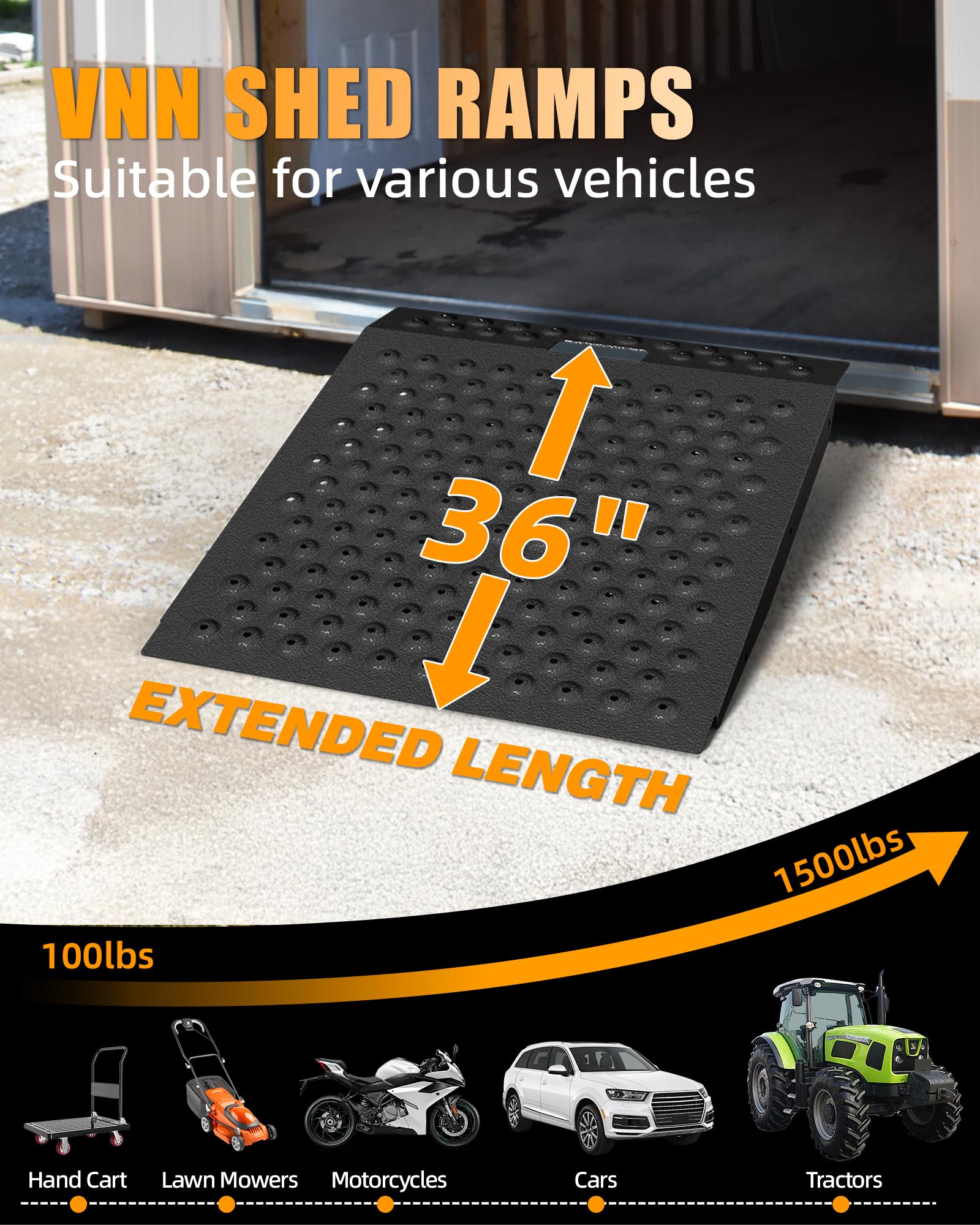 VNN 29" x 24" Shed Ramp for Riding Mower - 750 LB Capacity Shed Ramps, Anti-Slip Punch Plate Ramp for ATV, Motorcycles, Garages & Barns (1PC,Black, Alloy)