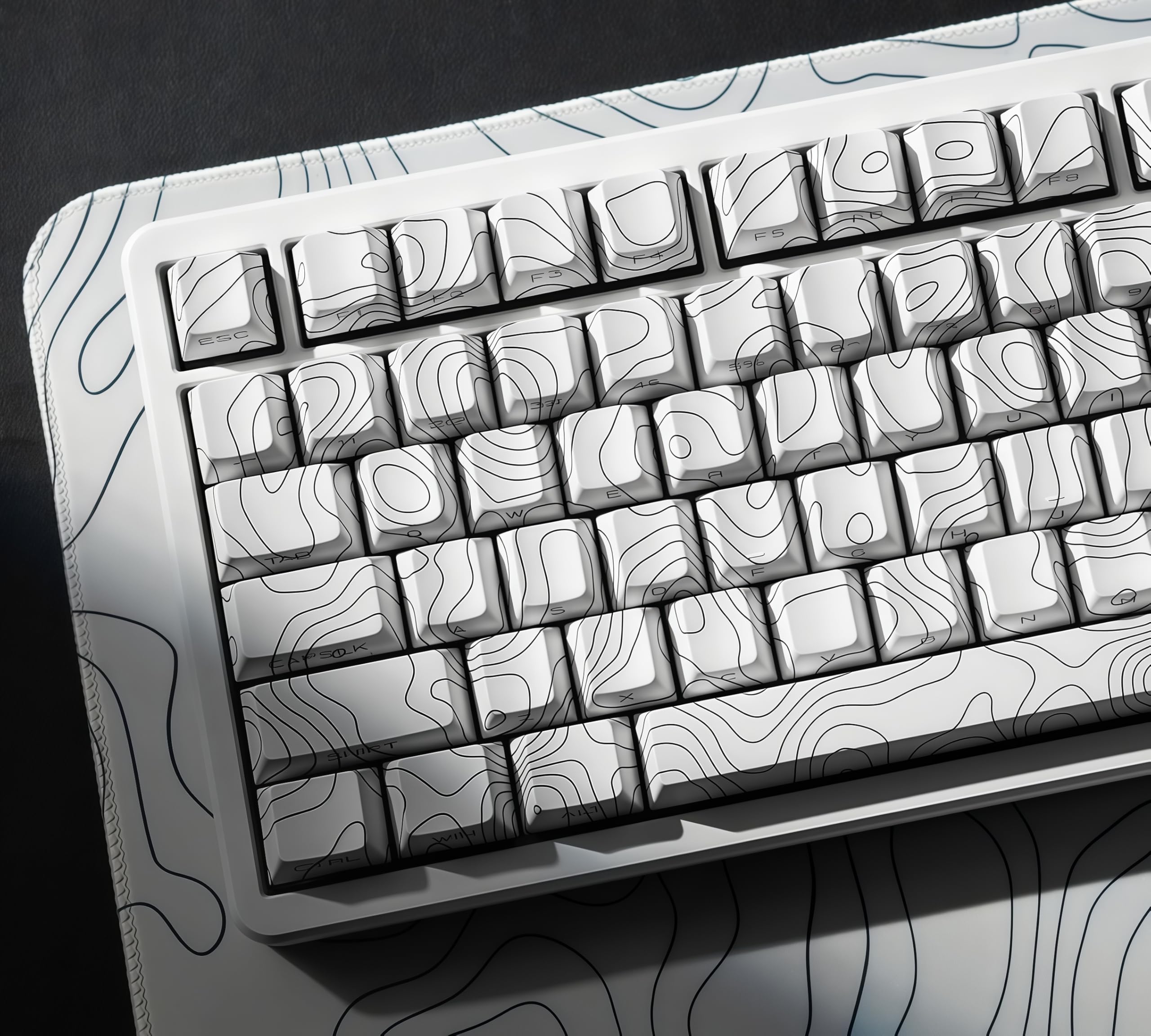 dagaladoo Black Topographic keycaps Double Shot PBT keycaps Shine Through Keyboard Keys Side Printed Key caps Cherry Profile Custom keycap Set for100%, 75%, 65%, 60% US Layout Mechanical Keyboard