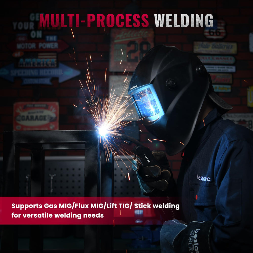 Bestarc 145A MIG Welder, 110V 220V 4 in 1 Gas/Flux Core MIG/Lift TIG/Stick Welder Machine, Large LED Display Welding Machine, IGBT Inverter Welder MIG145 Soild Gasless Synergy MIG Welder