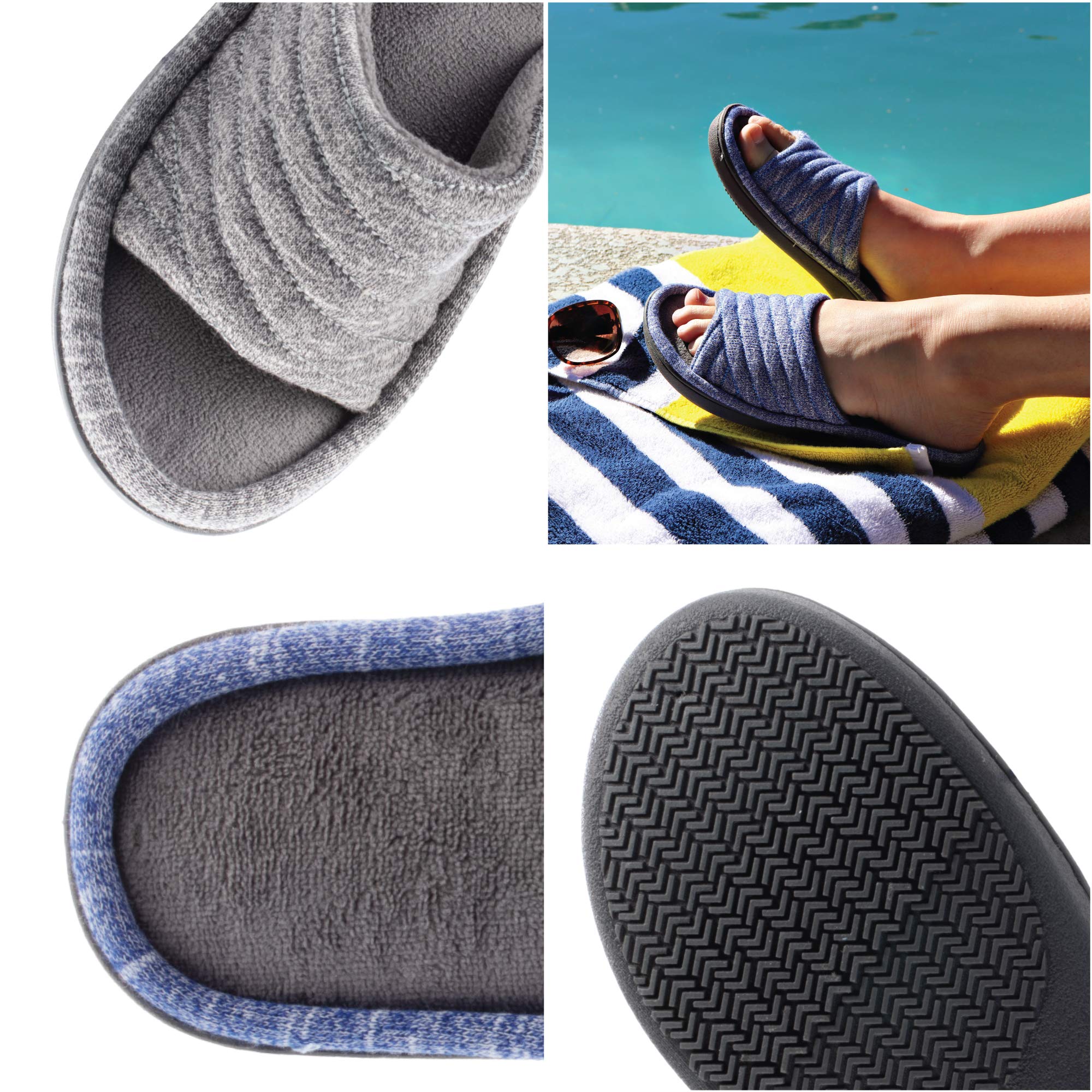 Isotoner Women's Premium Knit Slide Slippers - Moisture-Wicking Lining, Rubber Indoor/Outdoor Sole - Machine Washable House Shoes