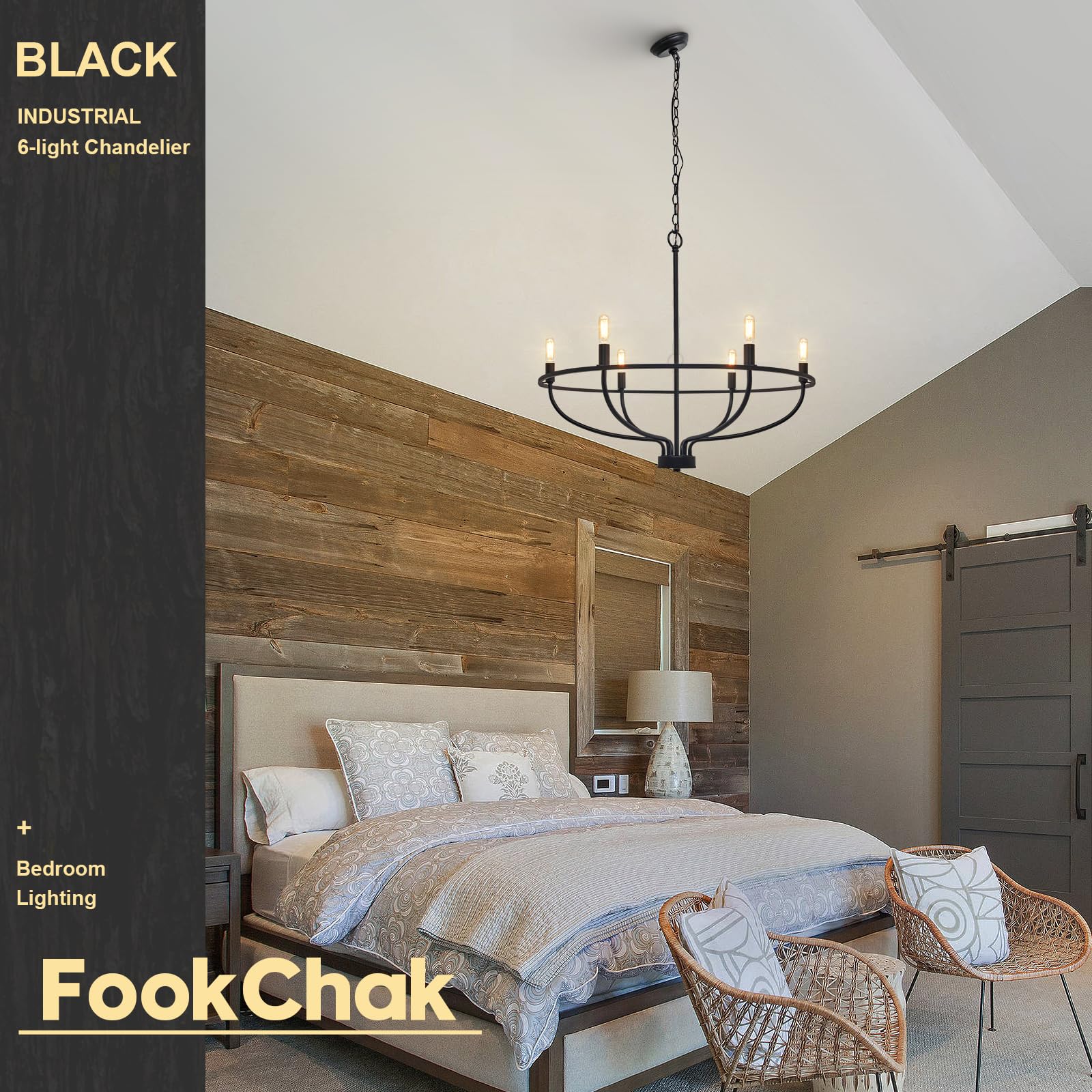 Black Chandelier 6-Light Dining Room Chandelier Kitchen Chandeliers Over Table Round Living Room Chandelier Light Fixture for Bedroom, Kitchen, Foyer