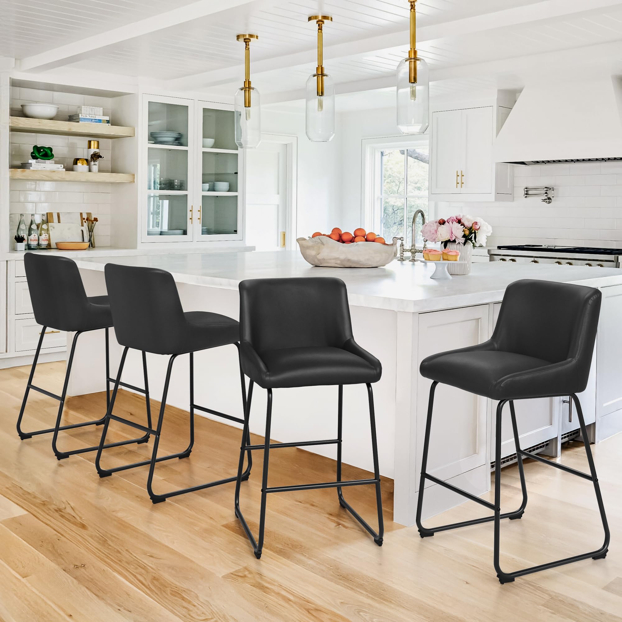 LUE BONA 26 Inch Counter Height Bar Stools Set of 2, Faux Leather Upholstered Barstools, Barstool with Back, Comfortable Bar Chairs, Modern Counter Stools for Kitchen Counter Island