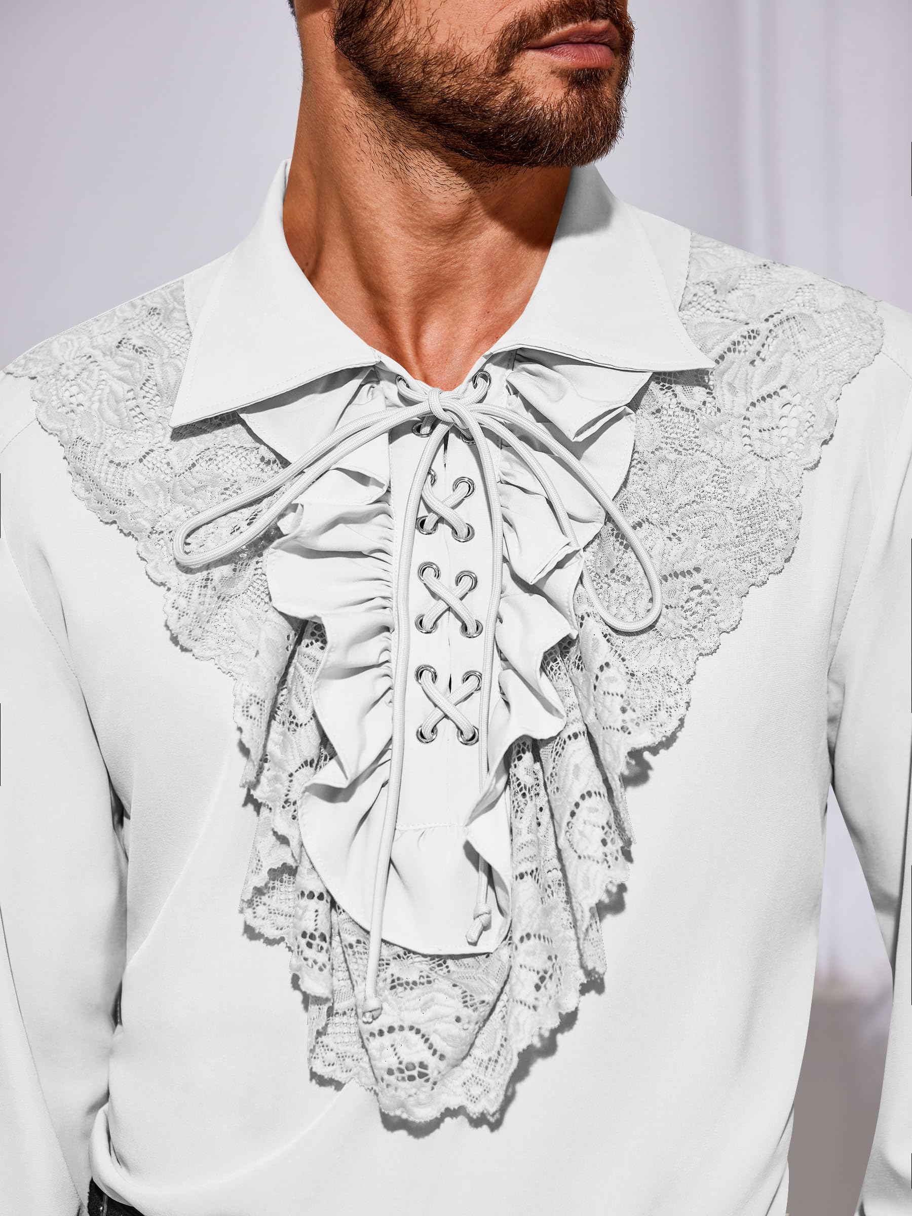 Runcati Mens Pirate Shirt Ruffle Renaissance Victorian Vampire Poet Shirts Steampunk Gothic Medieval Lace Costume
