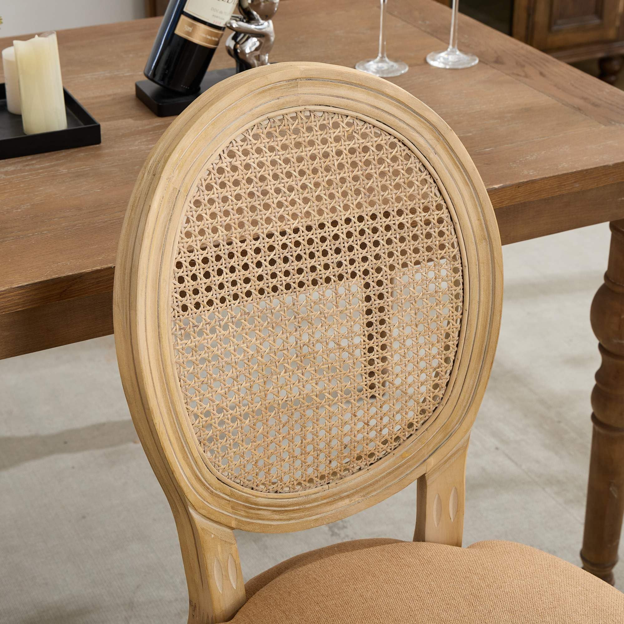 SoarFlash Linen French Dining Chairs Set of 2, Vantage Dining Chair with Round Back, Wood Leg Farmhouse Country Dining Chair for Living Room,Kitchen,Bedroom,Beige