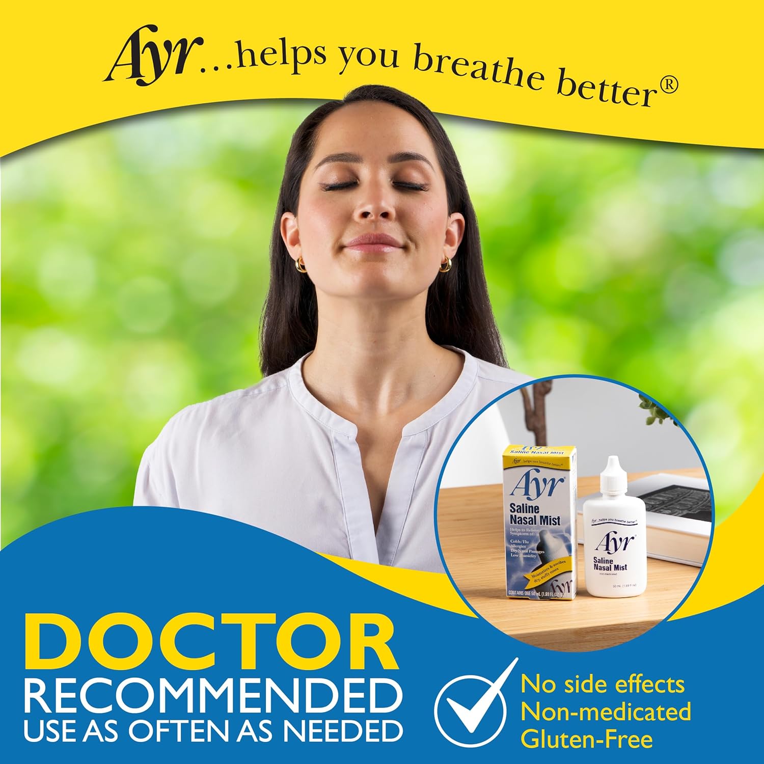 Ayr Saline Nasal Mist Spray 50 mL – Non Medicated Nasal Moisturizer for Dry Nasal Passages Cold and Allergy Relief (Pack of 2)