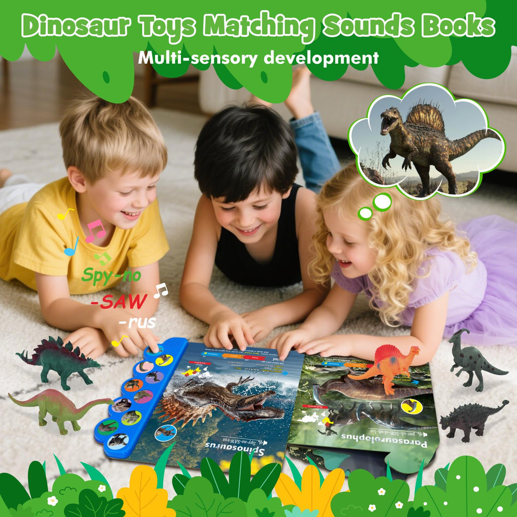 iGRATENS Dinosaur Toys with Sound Books, 10PCS Dino Toy for Toddlers & Animal Sounds Book with 10 Buttons, Realistic Plastic Animal Figures, Dinosaur Toys for Kids 3-5, Dinosaurs Lover Gifts for Kids