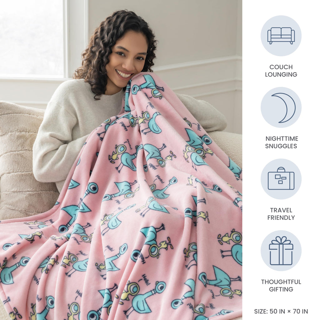 Berkshire Blanket VelvetLoft® Luxury Soft Polyester Throw Blanket, Don’t Let The Pigeon Drive The Bus, 50 x 70in(Official Mo Willems® Product)