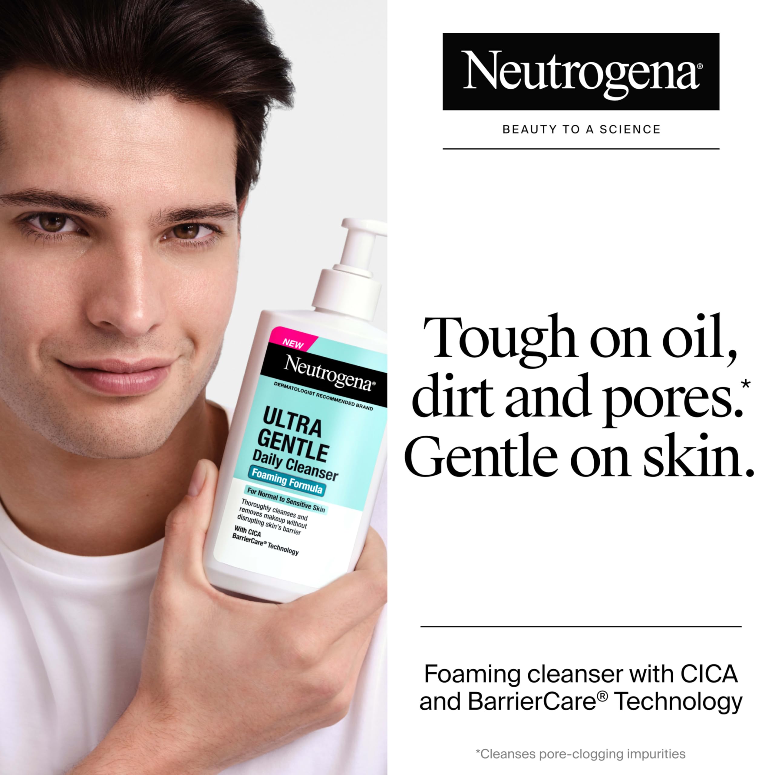 Neutrogena Ultra Gentle Foaming Facial Cleanser, Fragrance Free Hydrating Face Wash for Sensitive Skin, Daily Non Over Drying Makeup Remover, Hypoallergenic, Soap & Dye Free, Non-Comedogenic, 16 Fl Oz