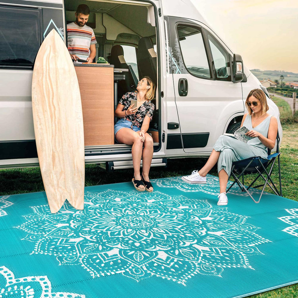 Yamaziot Waterproof Outdoor Rug 5x8 ft, Reversible Plastic Straw Rug for Patio Clearance, Camping, RV Mat, Outside Rug Carpet for Porch, Deck, Backyard, Balcony, Picnic,Black Brown