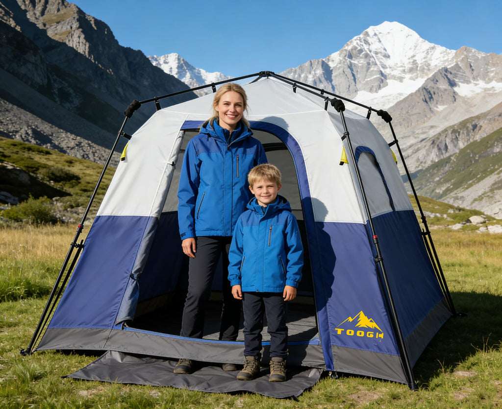3/4 Person Camping Tent with 1 Door, 4 Windows, and Upgraded Ventilation– Instant Setup, Waterproof, 8'x 8'x 67''Oxford Fabric Floor Pop Up in 60 Seconds Includes Rainfly and Backpack