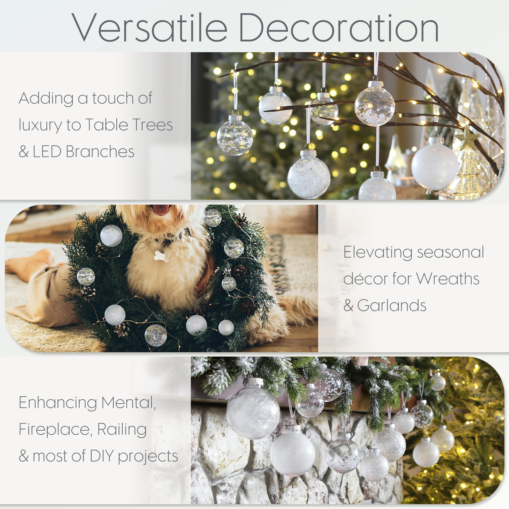 Sea Team Shatterproof Clear Plastic Christmas Ball Ornaments Decorative Xmas Balls Baubles Set with Stuffed Delicate Decorations (80mm/3.15 inch 20-Pack, Babyblue)