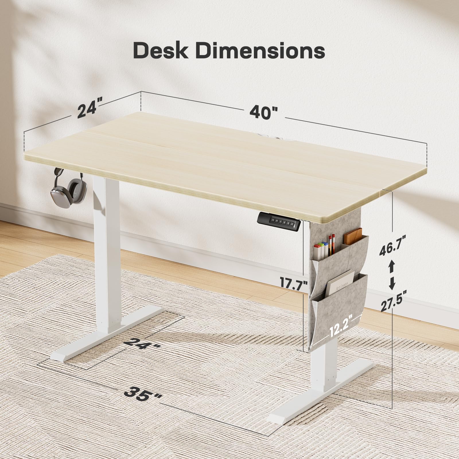 Marsail Standing Desk,Home Office Adjustable Heights Desk,Stand Up Desk,63x24 Inches Desktop Sit Stand Gaming Computer Desk for Study,Writing with 4 Memory Presets,Headphone Hook,Cable Organizer