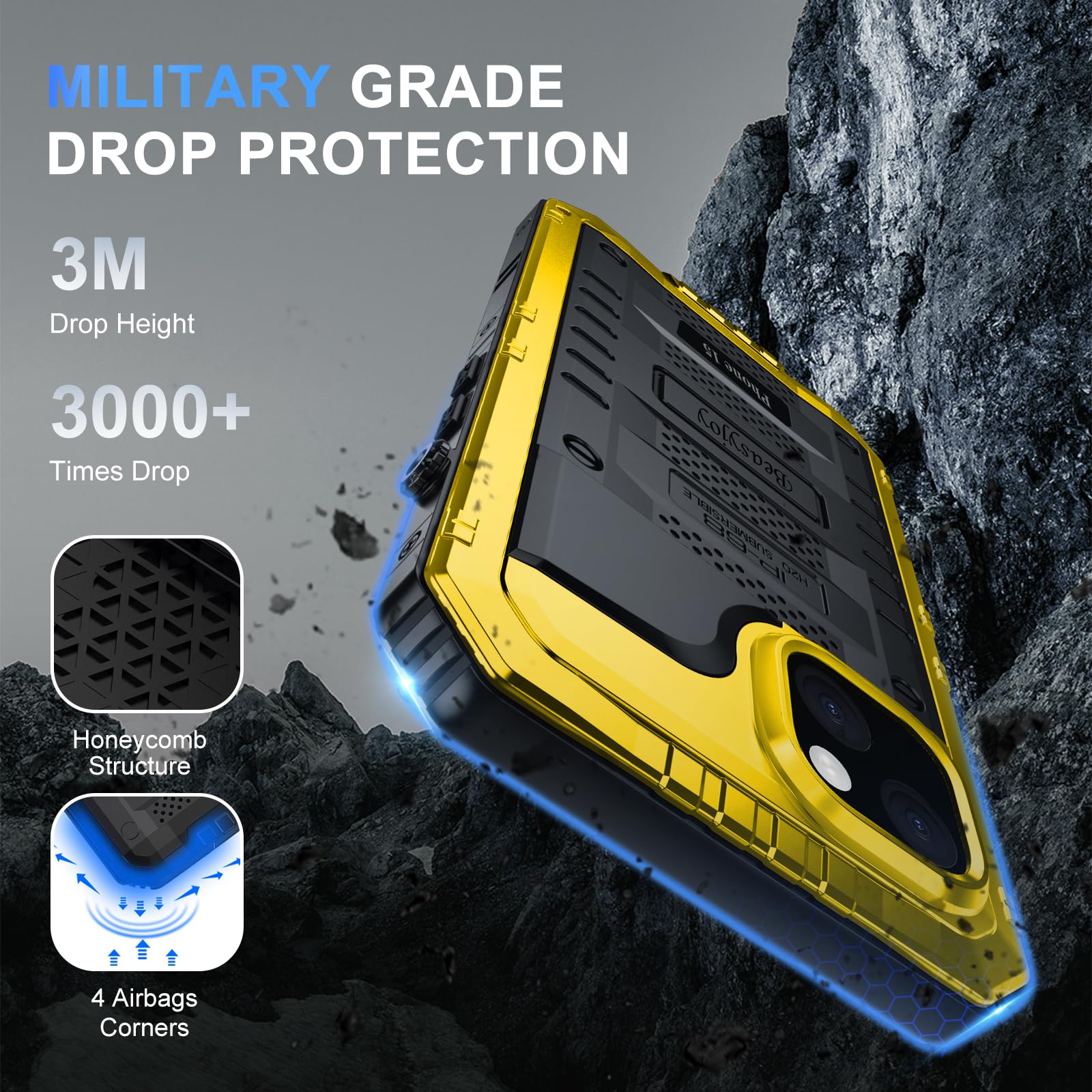 Beasyjoy for iPhone SE 2022/2020/ 8/7 Metal Case, Waterproof Heavy Duty Case with Screen Protector, Full Body Protection Military Grade Shockproof Defender Durable Sturdy Rugged Aluminum Cover, Black