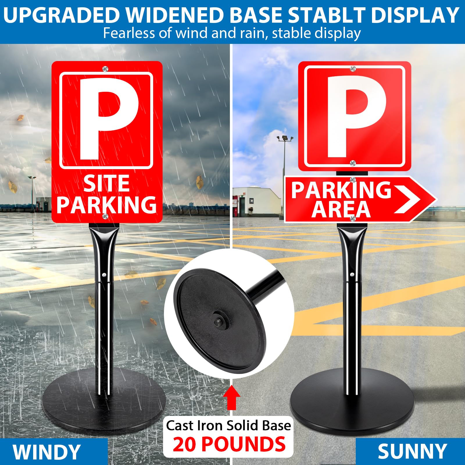 Heavy Duty Parking Sign Base Cast Iron 48" Parking Sign Post, Heavy Duty Cast Iron Sign Holder Base, Movable Sign Stand Suitable for Hanging Warning, Notice, Guiding Sign Display Stand (Black)