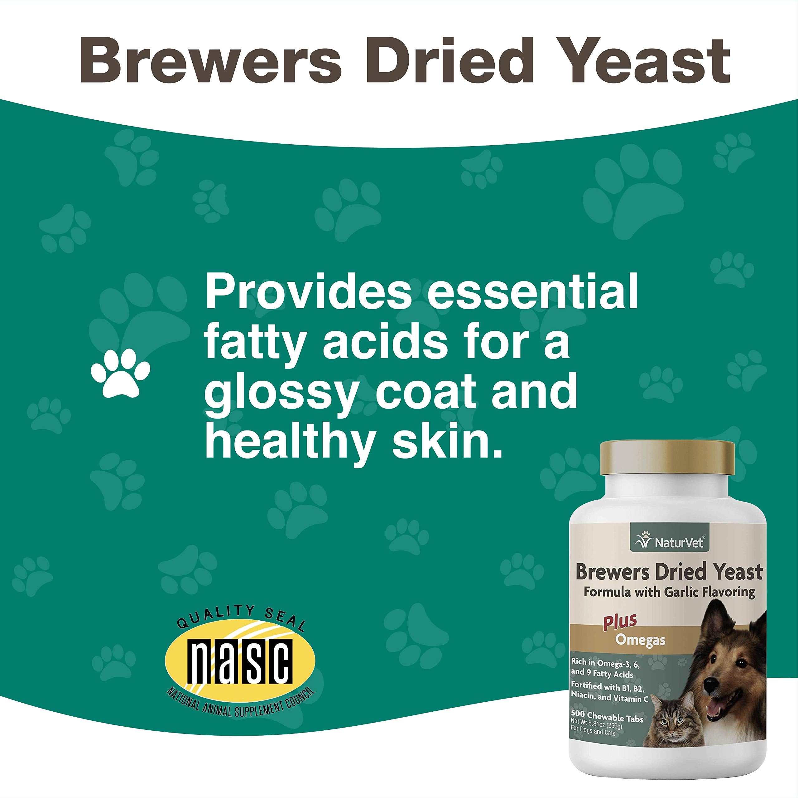 NaturVet – Brewer’s Dried Yeast Formula with Garlic Flavoring – Plus Omegas | Rich in Omega-3, 6 & 9 Fatty Acids | Fortified with B1, B2, Niacin & Vitamin C | For Dogs & Cats | 5000 Chewable Tablets