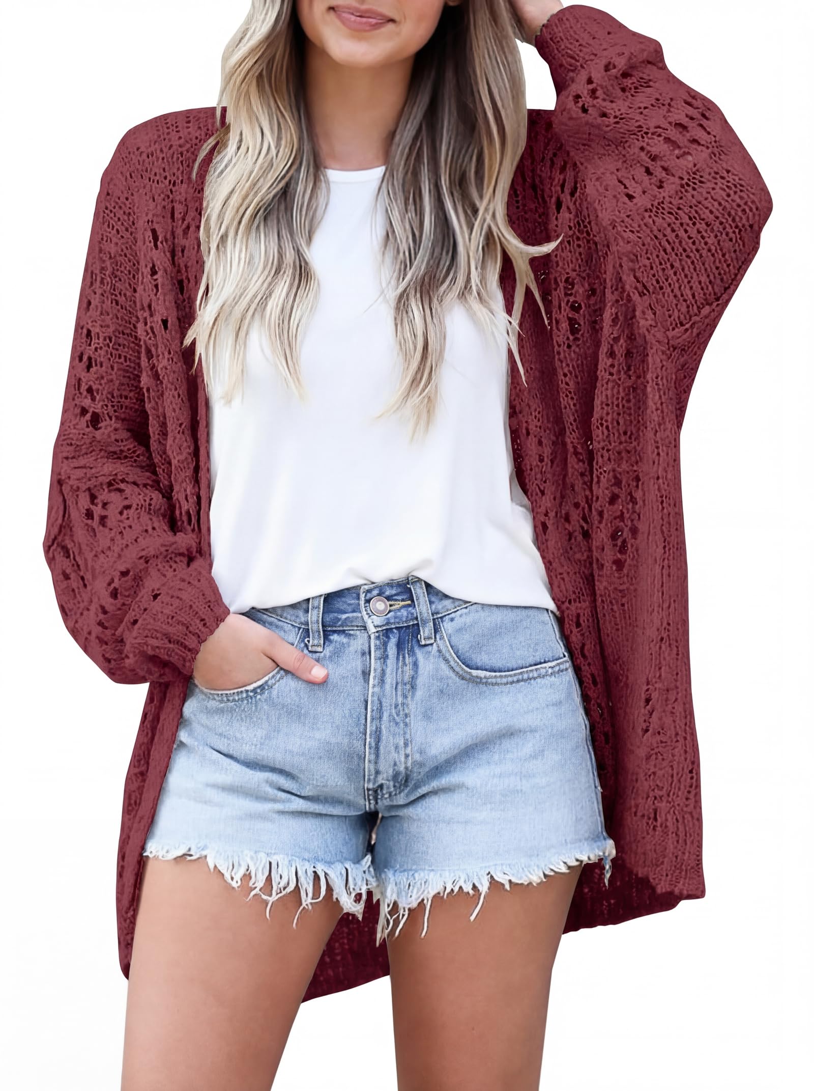 GRECERELLE Summer Crochet Cardigan Sweaters for Women | Lightweight, Open Front, Oversized, Boho Knit, Openwork, kimono Cover Up