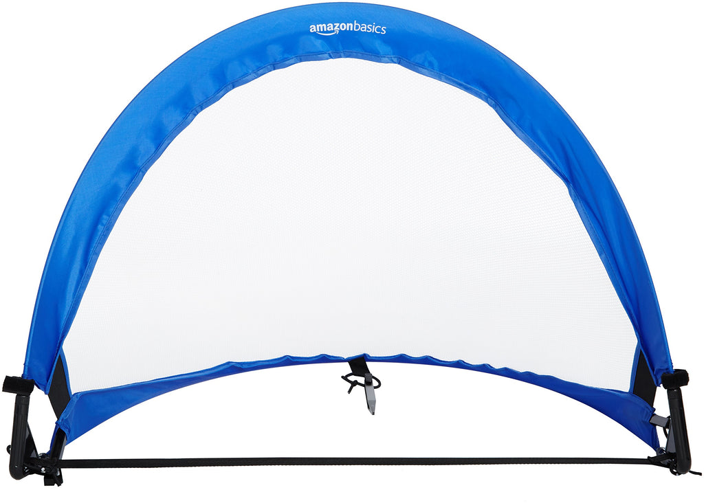 Amazon Basics Portable Pop Up Soccer Goal Set for Kids, Training Equipment, Outdoor Sports Games, Backyard Soccer, Blue, 2-Pack