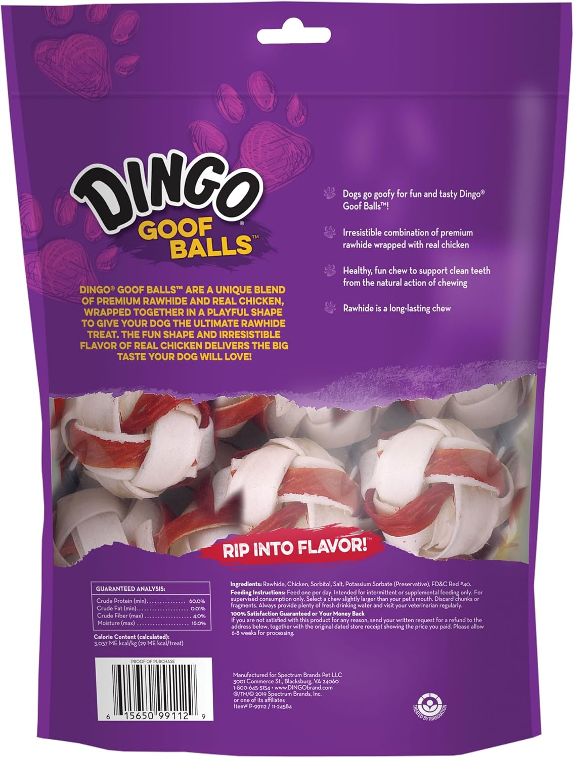 Dingo Goof Balls Rawhide Treats For Small Dogs, With Real Chicken, 18 Ct