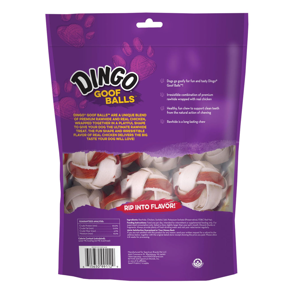 Dingo Goofballs for Dogs, Rawhide Chews Made with Real Chicken for Small Breeds 18-Count