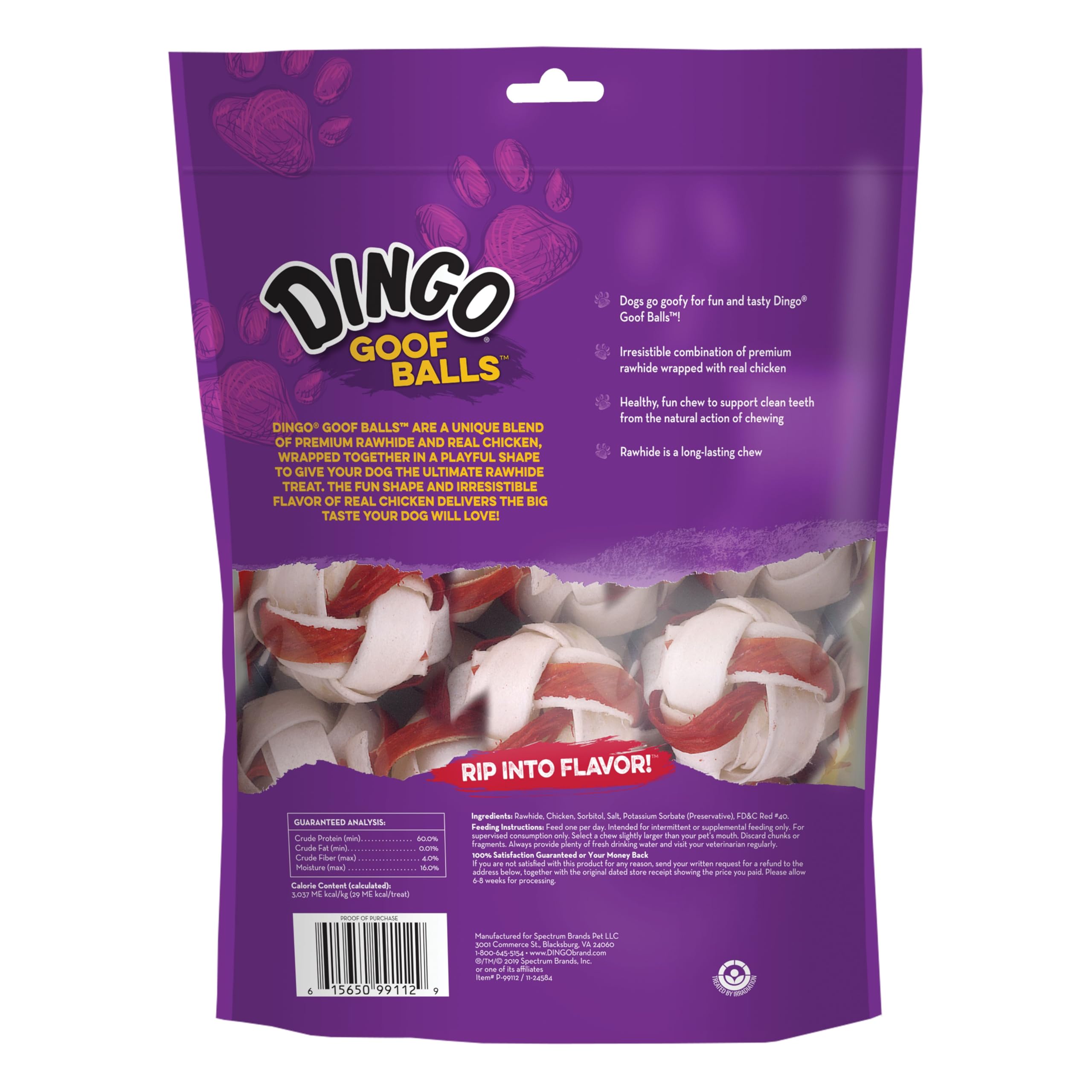 Dingo Goofballs for Dogs, Rawhide Chews Made with Real Chicken for Small Breeds 18-Count