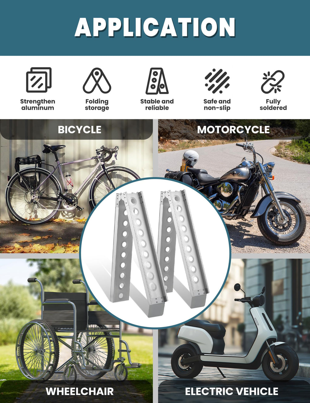 6FT Foldable Aluminum Motorcycle Loading Ramp, 440lbs Capacity Portable Single Truck Ramp for Dirt Bikes, E-Bikes and Trailers, 1 Pack with Safety Strap