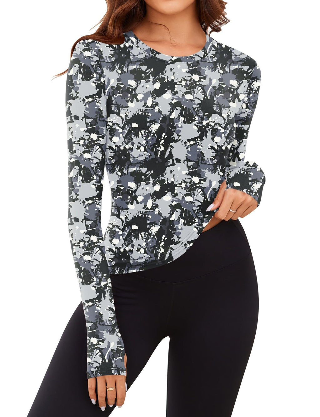 Rapbin Thermal Shirts for Women Long Sleeve Tops Ladies Fleece Undershirt for Winter Cold Weather with Thumb Holes XS-L