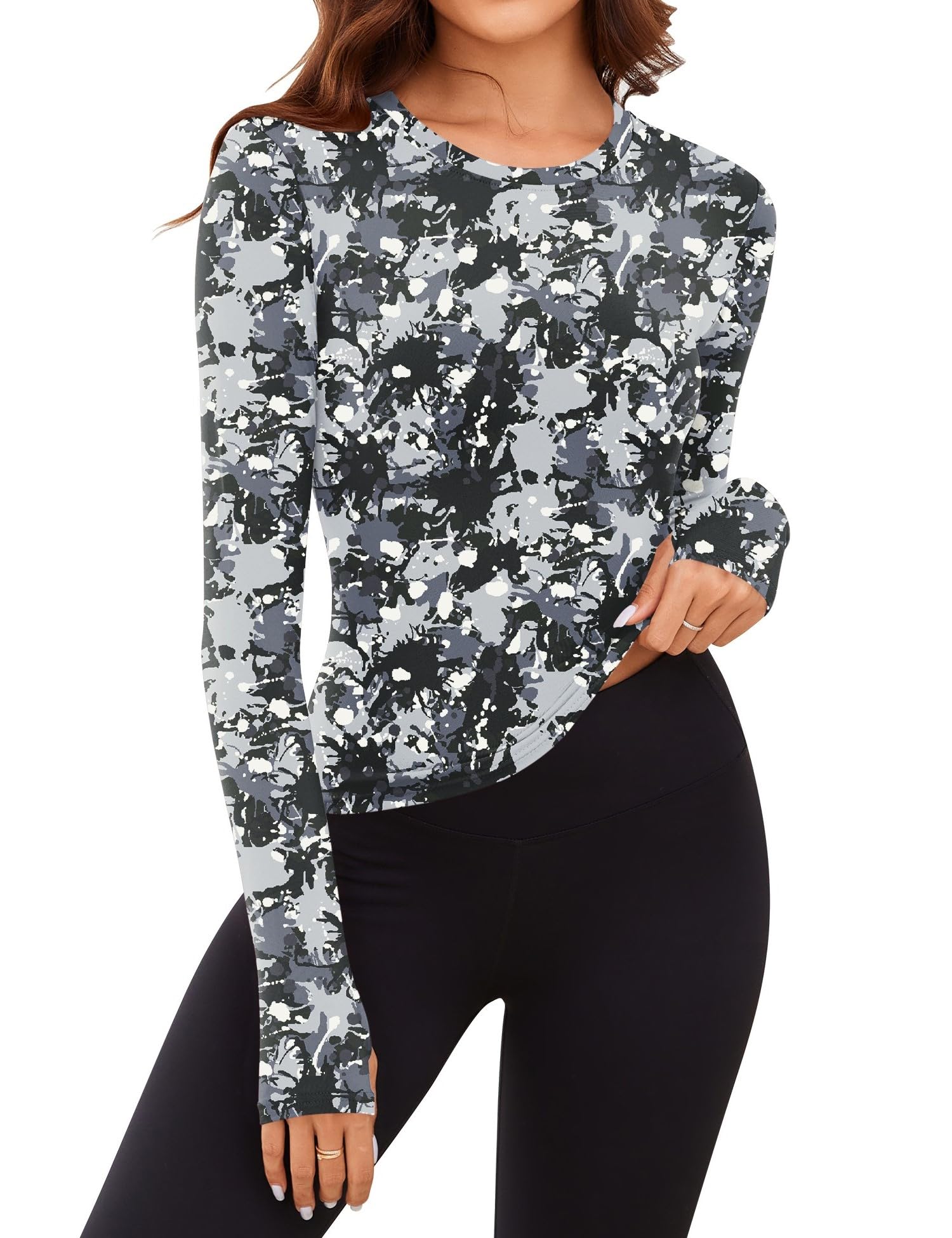Rapbin Thermal Shirts for Women Long Sleeve Tops Ladies Fleece Undershirt for Winter Cold Weather with Thumb Holes XS-L
