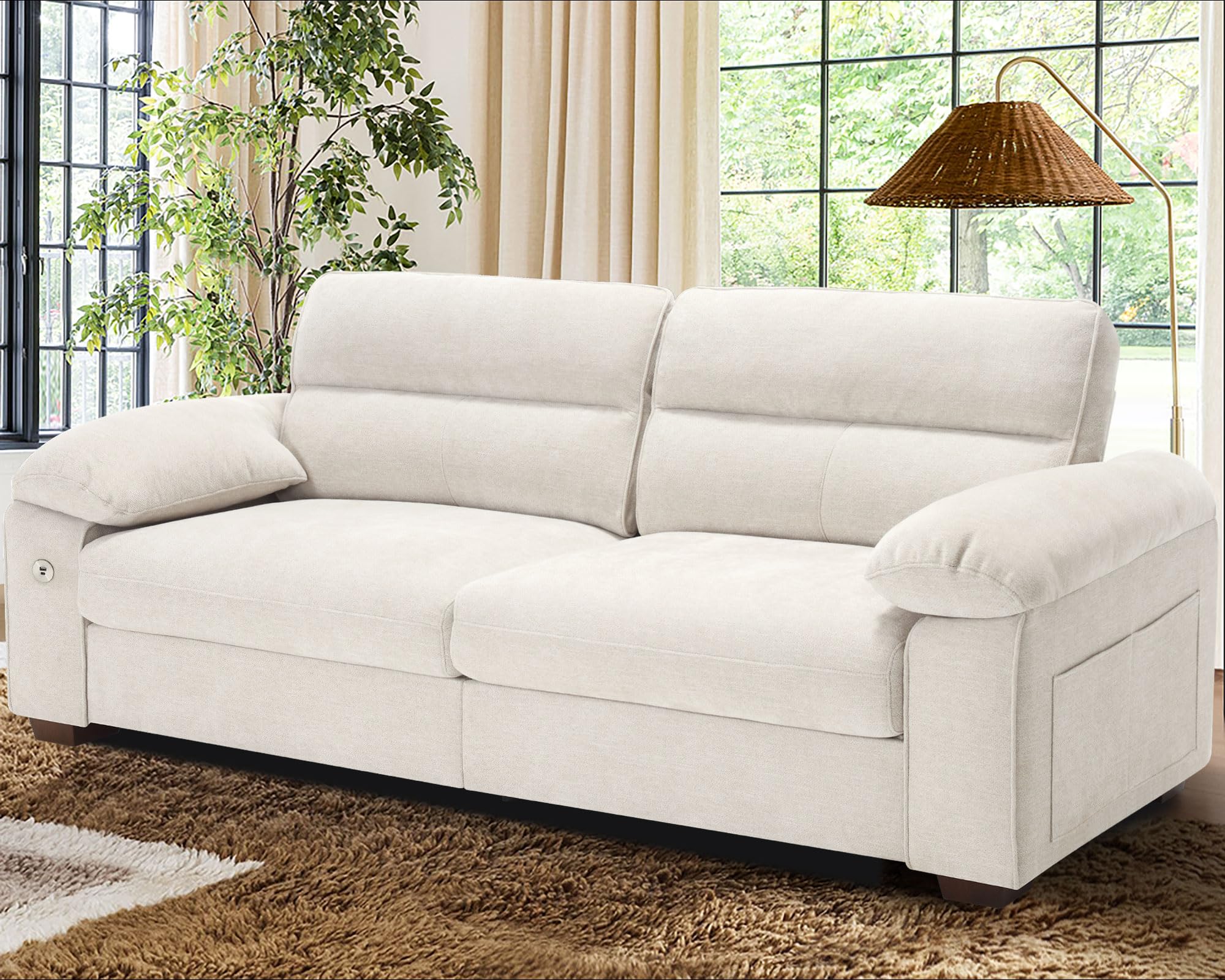 WorthFurni Sofas for Living Room, Chenille Loveseat Couch Set, Small Sofa, 3 Seater Sofa, USB Charging, Removable Sofa Cover,Solid Wood Frame, Easy to Install(70inch,Beige)