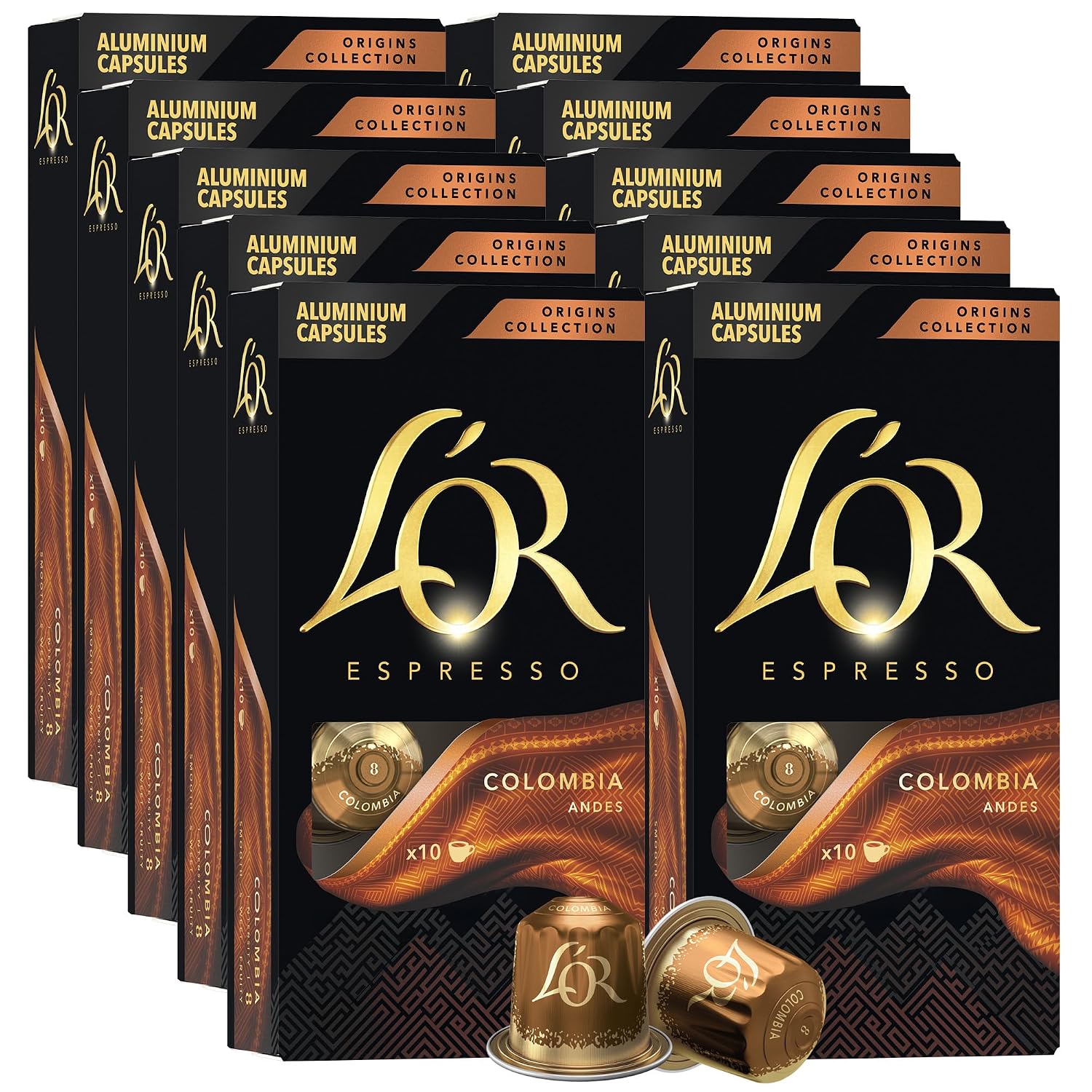 L'OR Espresso Capsules, 100 Count Colombia, Single-Serve Aluminum Coffee Capsules Compatible with the L'OR BARISTA System & *Nespresso Original Machines