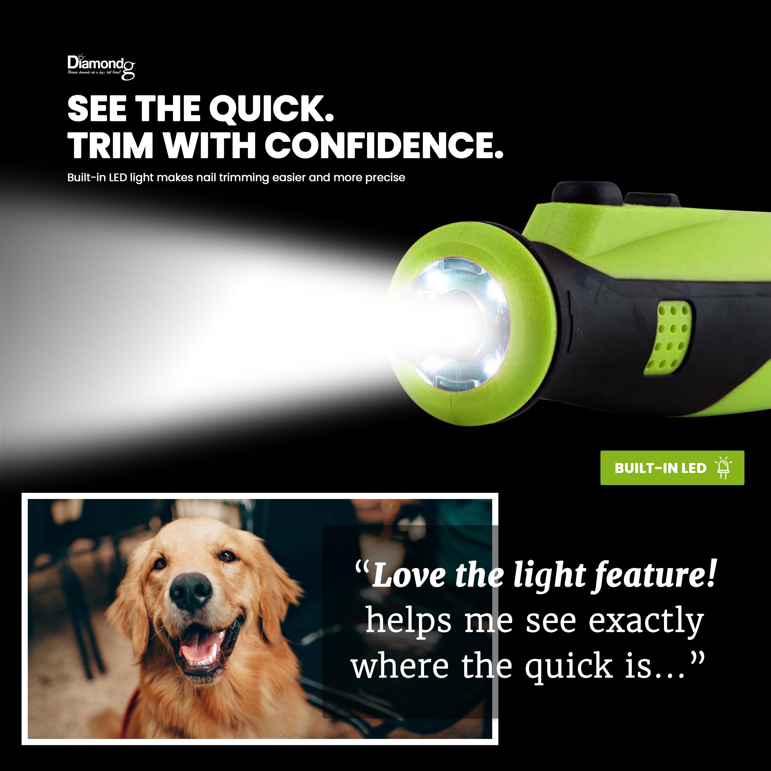 Diamondg Cordless Dog Nail Grinder with Quiet Sound & LED Tip for Large & Small Dogs, 4hrs. Runtime - Electric Dog Nail Trimmer, Heavy Duty Rotary Tool Alternative to Toenail Clippers & Filers