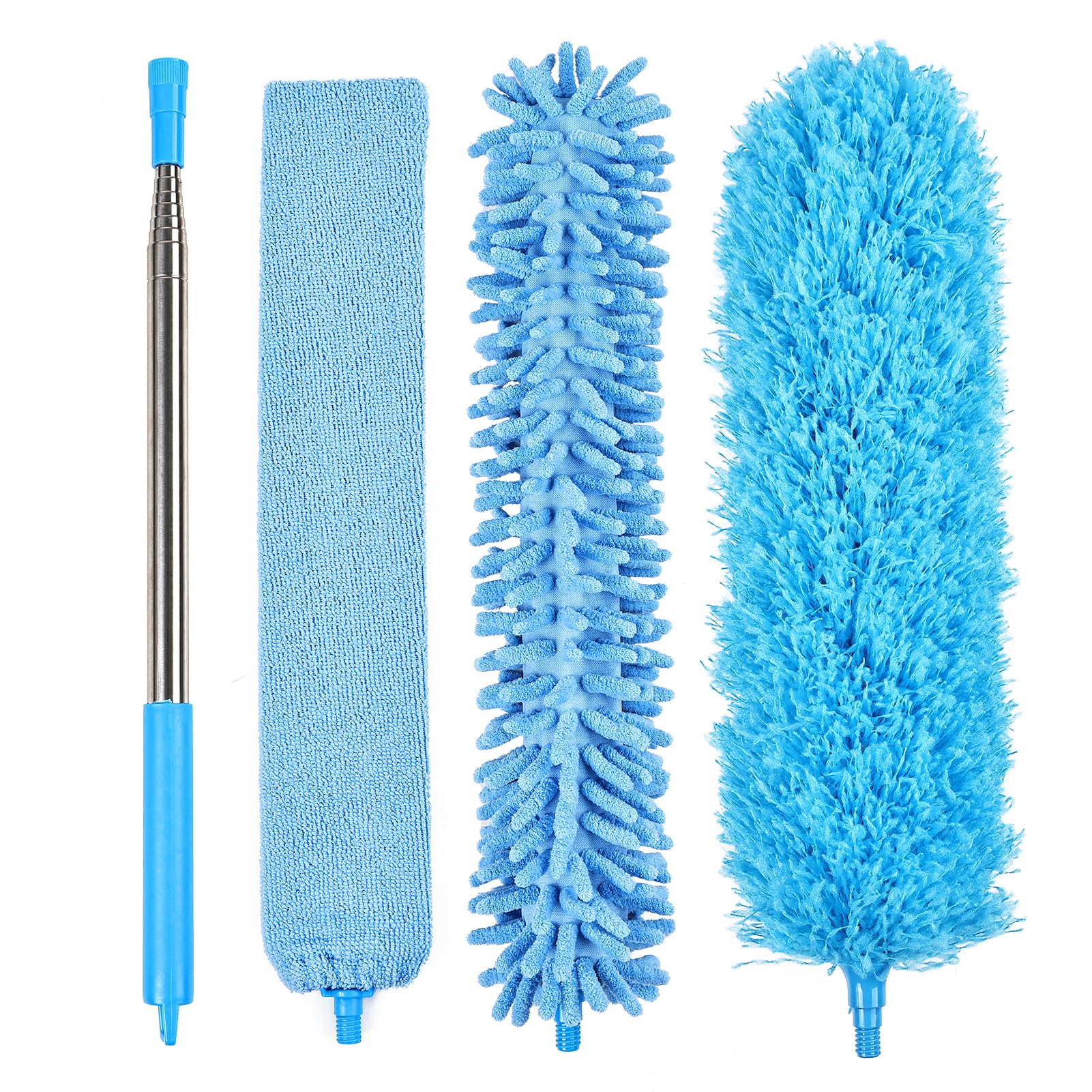 Ceiling Fan Cleaner Duster Reusable Microfiber Removable Duster with Extension Pole Adjusts 12 to 71 Inch for Cleaning Walls Bookshelves Furniture Door Window Top (Blue)