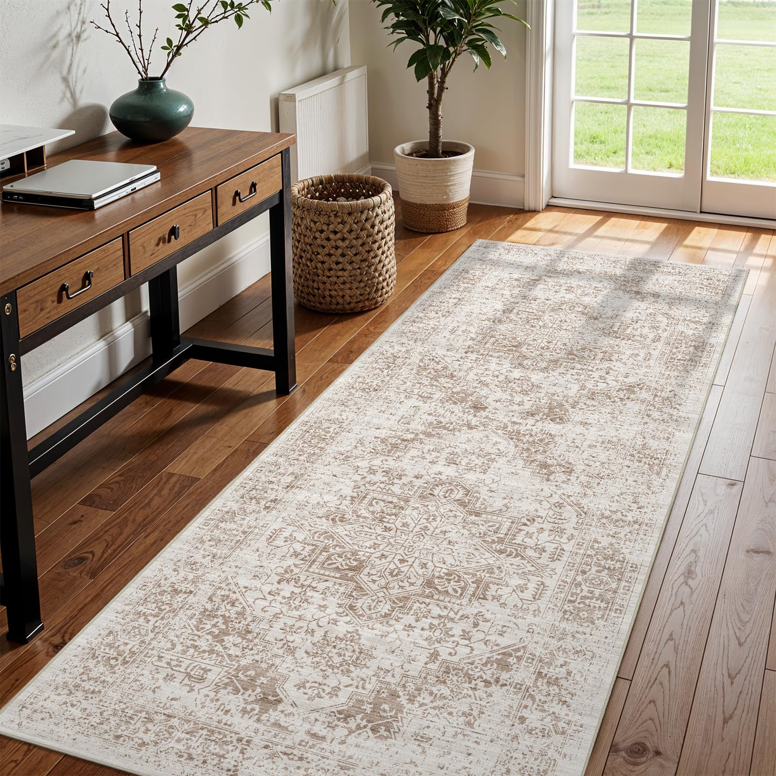 2x5 Washable Kitchen Runner Rug - Soft Low Pile Floral Animal Cat Print Rugs with Non-Slip Backing Waterproof Stain-Resistant Indoor Carpet for Hallway Entryway Bathroom Bedroom (Black)
