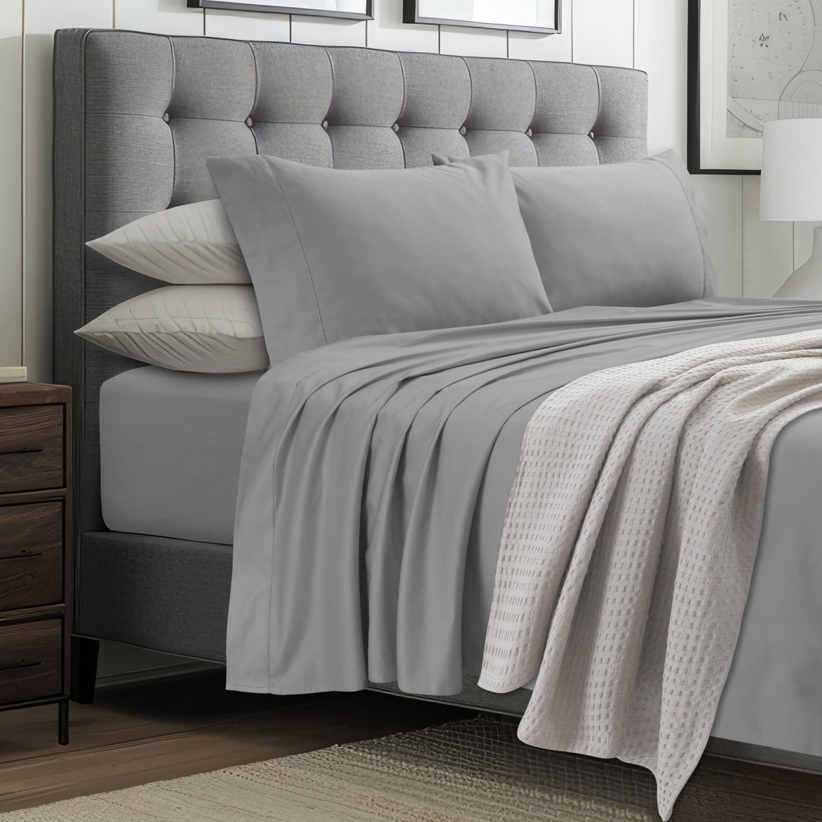 Tribeca Living 1000 Thread Count Egyptian Cotton Sheets King Size - Silky Smooth Sateen Weave for Luxurious Sleep - 22 Inch Deep Pocket 4-Piece Set in Classic Blue