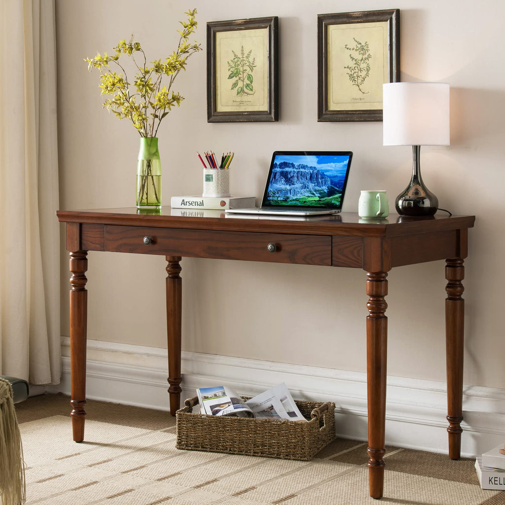Leick Home Cottage White Turned leg Laptop Desk with Center Drawer, White