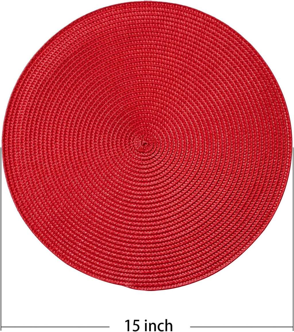AHHFSMEI Round Placemats Set of 6 Heat Resistant Washable Non-Slip Woven Braided Table Mats for Dining Table Kitchen & Home Decor (Beige)