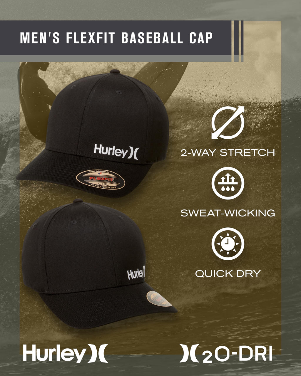 Hurley mens One & Only Corp Flexfit Perma Curve Bill Baseball Hat
