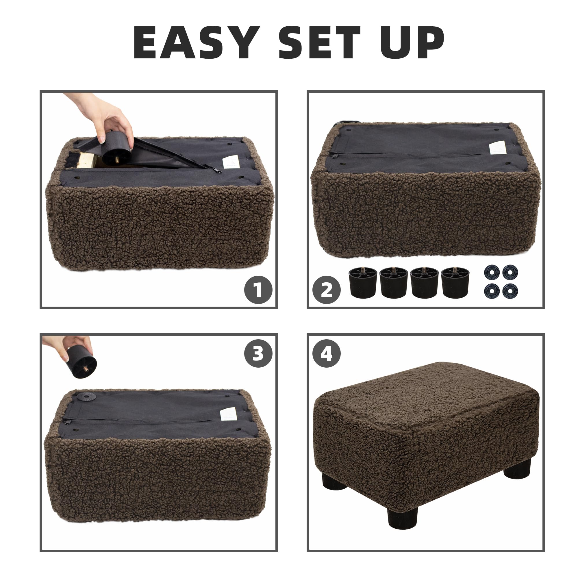 CAROLMADE Small Foot Stool Ottoman Footstool with Legs Under Desk Footrest for Living Room Bedroom and Office, Black