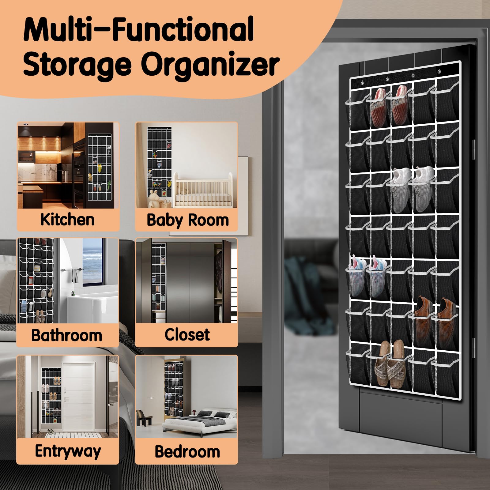 Kotkn 10 Tier Over The Door Organizer - Heavy Duty Hanging Storage Rack with Sturdy Oxford Fabric, Holds 20+ Pairs of Footwear, Boots & Sneakers, Saves 50% Closet Space(Beige)
