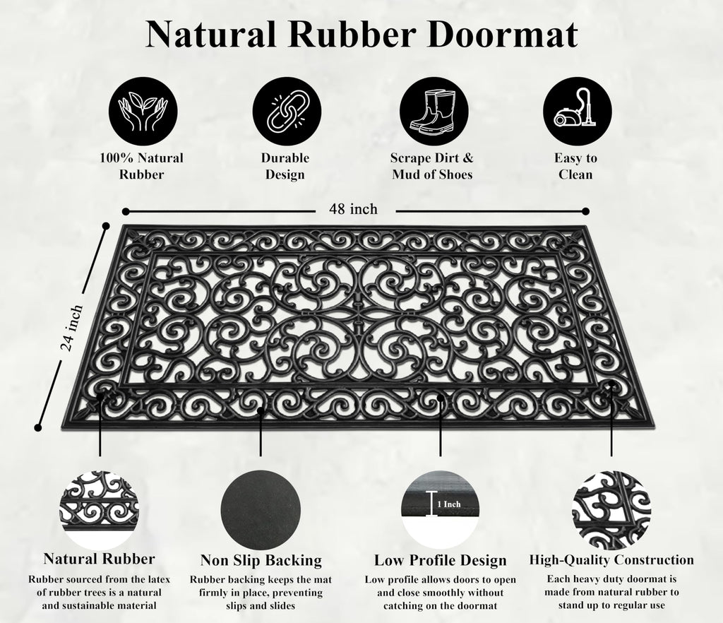 A1 Home Collections 19-LB Heavy Duty Rubber Doormat 24"×57" - Won't Blow Away | Outside Front Door Mat, Mud Dirt Scraper, Non-Slip Drainage Mat for Entryway Patio Garage, All-Weather, 100% Rubber Mats