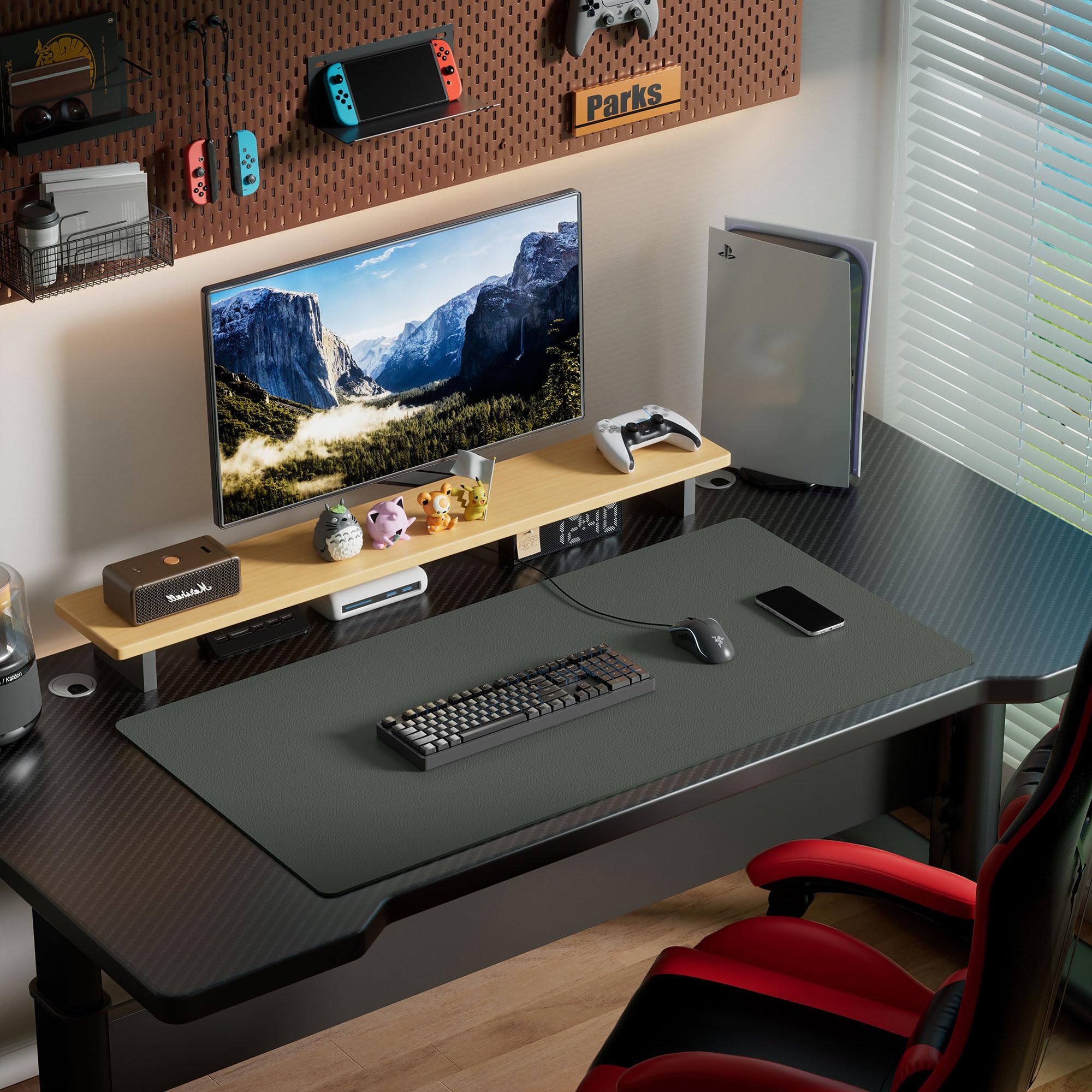 Aothia Leather Desk Pad Protector - Large Mouse Pad, Office Mat, Non-Slip PU Leather Blotter, Laptop Desk Pad, Waterproof Writing Pad for Office and Home (Beige, 38" x 13.7")